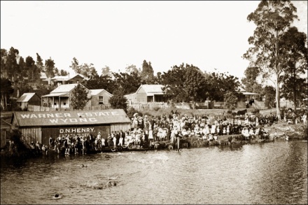 Holiday-makers waiting at the Wyong River to catch a ferry to The Entrance and other parts of Tuggerah Lakes